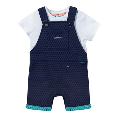 Baby boys' navy printed dungarees and romper suit
